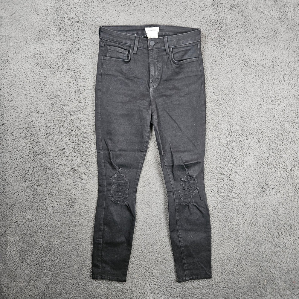 L'AGENCE Margot High Rise Skinny Jeans Zinc Destruct Black Distressed 29